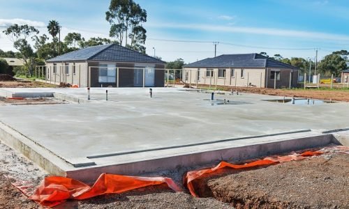 view of construction site and house foundation in preparation process